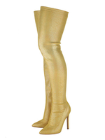 Overknee-Stiefel PU-Leder Blonde Pointed Toe Zipper Detail 4.5 "Oberschenkelhohe Stiefel