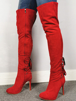 Overknee-Stiefel Red Pointed Toe Zipper High Heel High Boots