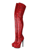 Overknee-Stiefel Rote runde Zehen Winterschuhe mit Schlangenleder-Print für Frauen