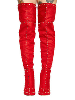 Overknee-Stiefel Rote Wildleder-Zehennieten High Heel High Boots Damen Winterstiefel