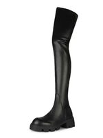 Overknee-Stiefel Schwarz PU-Leder-runde Zehe-Schenkel-hohe Aufladungen für Frauen