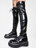 Overknee-Stiefel Schwarz-runde Zehe vorne Krawatte über das Knie PU Breite Damen-Stiefel