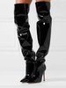Overknee-Stiefel Schwarz Spitzschuh PU-Knie-hohe Frauen-Black Boots