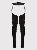 Overknee-Stiefel Schwarze runde Zehenschnalle Micro Wildleder Oberschenkel hohe Stiefel
