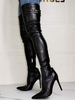 Overknee-Stiefel Schwarze spitze Zehenschnalle Winterstiefel für Frauen