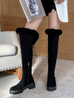 Overknee-Stiefel Wildleder Round Toe Fur Detail Flache Stiefel