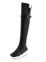 Overknees Stiefel Flach mit Schnallen Damen Winter Schuhe