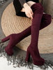 Overknees Stiefel mit Blockabsatz Elastan Stoff Damen Winter Schuhe