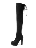 Overknees Stiefel mit Blockabsatz Elastan Stoff Damen Winter Schuhe
