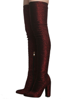 Overknees Stiefel mit Blockabsatz Elastan Stoff und Reißverschluss Damen Winter Schuhe