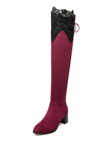Overknees Stiefel mit Blockabsatz Monogram Suede und Spitzen Damen Winter Schuhe