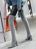Overknees Stiefel mit Blockabsatz Paillettestoff Damen Winter Schuhe
