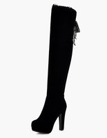 Overknees Stiefel mit Blockabsatz Veloursleder Damen Winter Schuhe