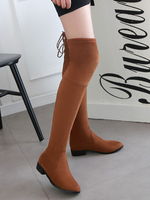 Overknees Stiefel mit Blockabsatz Veloursleder Damen Winter Schuhe