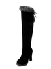Overknees Stiefel mit Blockabsatz Veloursleder Kunstfell Damen Winter Schuhe