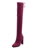 Overknees Stiefel mit Blockabsatz Veloursleder und Schnüren Damen Winter Schuhe