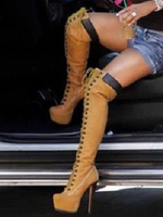 Overknees Stiefel mit Stilettos Nubukleder und Schnüren Damen Winter Schuhe
