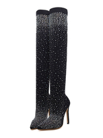 Overknees Stiefel mit Stilettos Stoff und Pailletten Damen Winter Schuhe