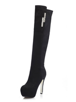 Overknees Stiefel mit Stilettos Veloursleder und Metallic-Deko Damen Winter Schuhe