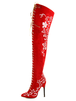 Overknees Stiefel mit Stilettos Veloursleder und Stickereien Damen Winter Schuhe