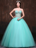 Pageant Kleider Frauen Mint Green Strapless Tüll Perlen Schatz Quinceanera Dress