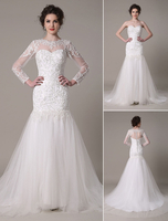 Pailletten-Kleid abnehmbare Ausschnitt Spitze Applique Meerjungfrau Gericht Zug Braut Brautkleid Milanoo