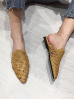 Pantoletten für Frauen Cane Coffee Brown Pointed Toe Lässige flache Hausschuhe