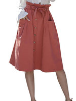 Papiertüte Rock Knöpfe High Waist Frauen Midi Rock mit Taschen