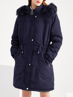 Parka-Mantel für Frauen Tiefblaue Kapuze Langarm Kordelzug Lässige Wintermäntel