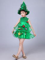 Partykleid für Weihnachten Grüner Weihnachtsmann-Baum-Polyester-Faser-Hut-Kleid Weihnachtsferien Kostüme Full Set