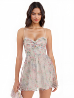 Partykleid mit Blumendruck Spaghettiträgern Cut-out Twist-Front Minikleider