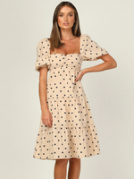 Partykleider Aprikose Vierkanthals Kurzarm Polka Dot Semi Formal Dress