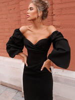 Partykleider Black Bateau Neck Plissee 3/4 Länge Ärmel Open Shoulder Semi Formal Dress
