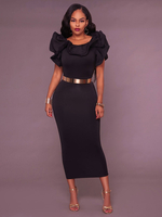 Partykleider Black Jewel Neck Rüschen Kurzarm High Low Design Semi Formal Dress