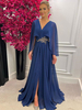 Partykleider Blau V-Ausschnitt Lange Ärmel Polyester Niedriger Schlitz Semi-formelles Kleid