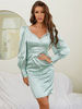 Partykleider Blauer quadratischer Ausschnitt; Spitze; lange Ärmel; halbformelles Kleid