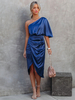 Partykleider Blaues One-Shoulder-Kurzarm-halbformelles Kleid
