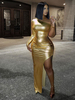Partykleider Blond Asymmetrischer Hals Ärmellos Asymmetrisches Langes Halb Formales Kleid