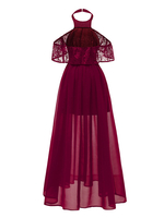 Partykleider Burgunder Neckholder Ärmelloses Polyester Langes Halb Formales Kleid