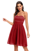 Partykleider Burgunderrot Bateau-Ausschnitt Ärmellos Offene Schulter Polyester Semi-formelles Kleid