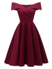 Partykleider Burgunderrot Bateau-Ausschnitt Ärmellos Polyester Sommer Midi Halb Formales Kleid