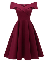 Partykleider Burgunderrot Bateau-Ausschnitt Ärmellos Polyester Sommer Midi Halb Formales Kleid