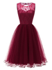 Partykleider Burgunderrot Jewel Neck Sleeveless Lace Midi Semi-formelles Kleid