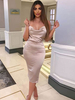 Partykleider Champagner Träger Hals Ärmellos Bodycon Langes Halb Formales Kleid