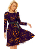 Partykleider Deep Purple Jewel Neck Lace Up Lange Ärmel Halloween Printed Stretch Semi Formales Kleid