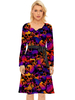 Partykleider Deep Purple V-Ausschnitt Lace Up Lange Ärmel Halloween Printed Stretch Semi Formales Kleid