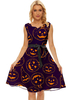 Partykleider Deep Purple V-Ausschnitt Lace Up Ärmellos Halloween Printed Stretch Semi Formales Kleid