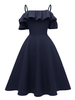 Partykleider Dunkelblau Träger Ausschnitt Ärmellos Polyester Midi Halb Formales Kleid