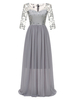 Partykleider Grau V-Ausschnitt 3/4 Ärmel Polyester Sommer Midi Halb Formales Kleid