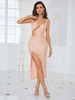 Partykleider Pink Straps Neck Zipper Ärmelloses asymmetrisches halbformelles Kleid